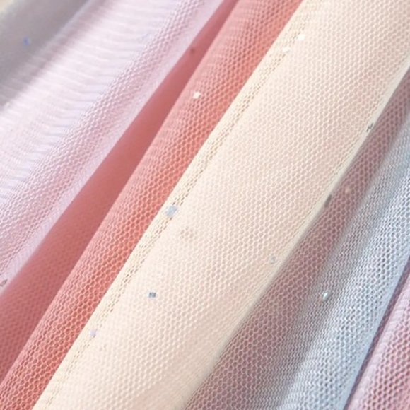 Rainbow Pastel Striped Girls Sleeveless Smocked Glitter Tulle Dress - Picture 3 of 5